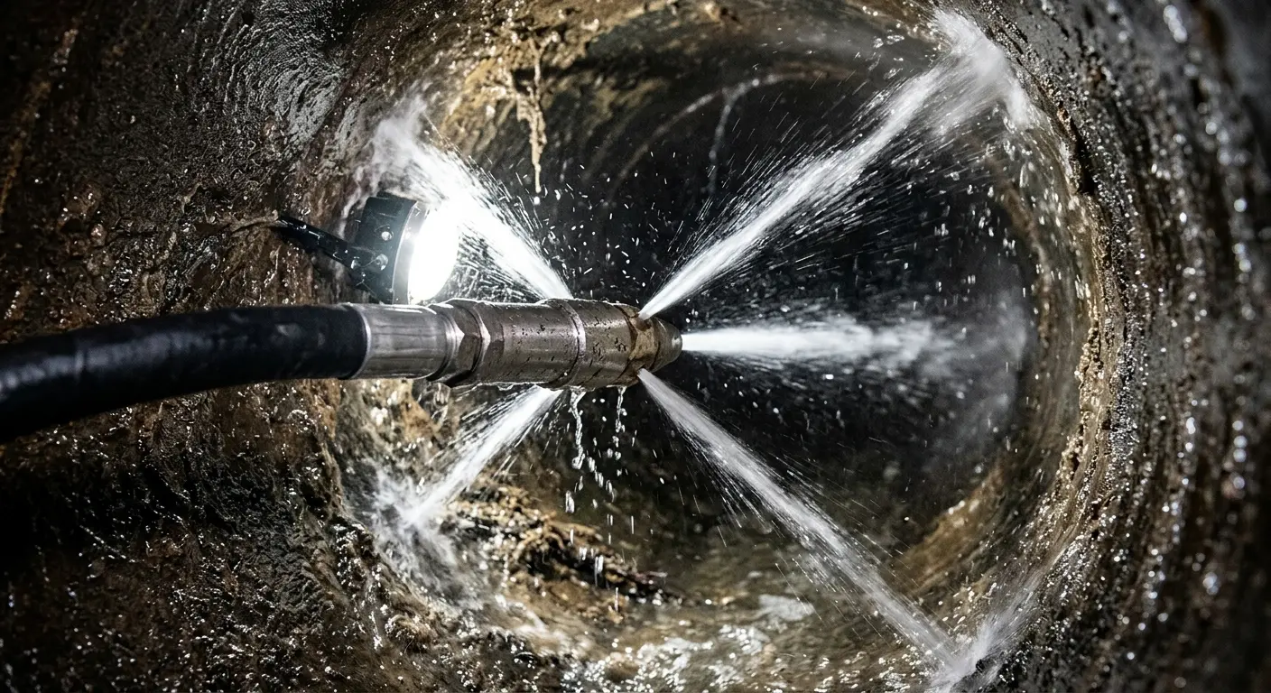 High-pressure hydro jetting nozzle cleaning sewer pipe for Sewer Cleanout in Magnolia